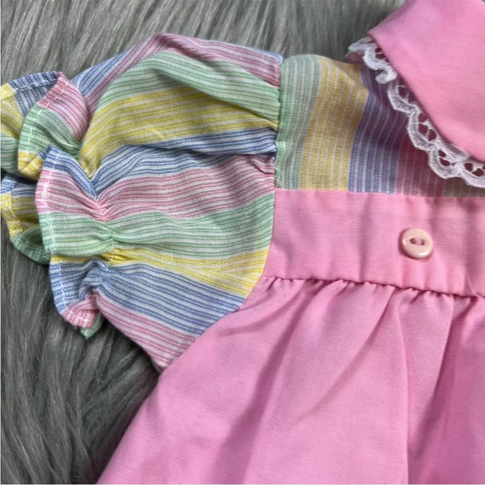 Vintage Mayfair Infants Newborn Baby Dress Pink Striped Ruffle